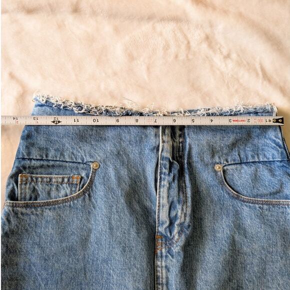 FRAME Blue Sea Cut Off Waist Denim Front Slit A-line Midi Maxi Skirt - Picture 8 of 11